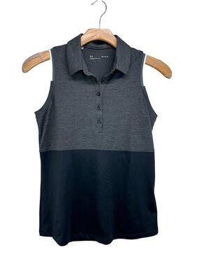 Under Armour Black Gray Polo Tank Sleeveless Active Top Womens Size Medium